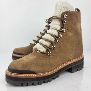 Marc Fisher Lzzie Women's Combat Boot Real Fur Brown Size 7 M